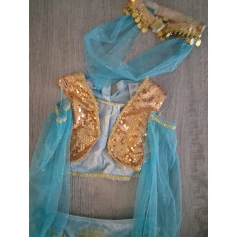 Girls Jasmine Aladdin Costume with Cape and Pants head set 3 pieces sz 7-8